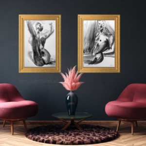 Duality Figurative Watercolor Print Set | Black and White Nude Art Download