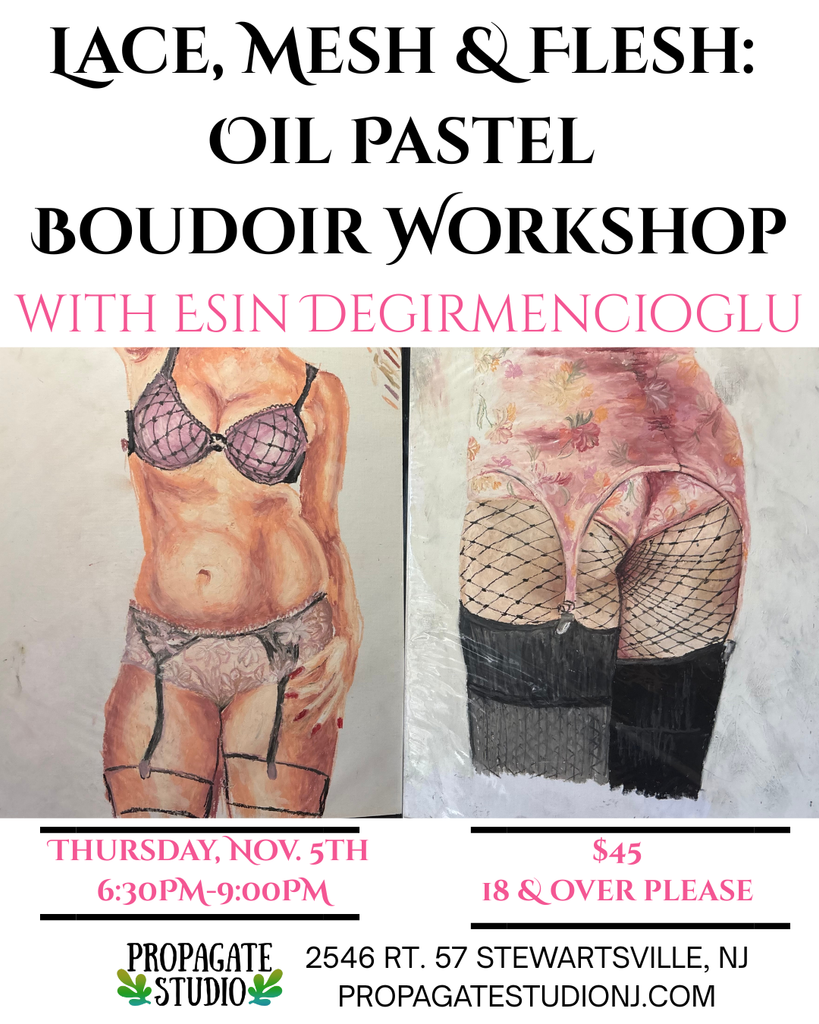 Lace Mesh Flesh Oil Pastel Boudoir Workshop – creative wellness art event by Drawn to Her in New Jersey
